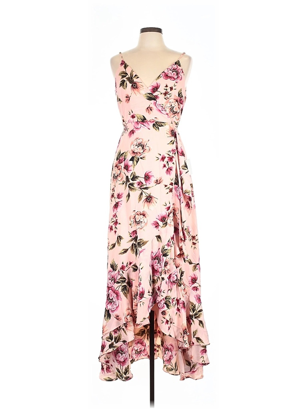 NWT Lulu's Pink Floral High-Low Ruffled Dress